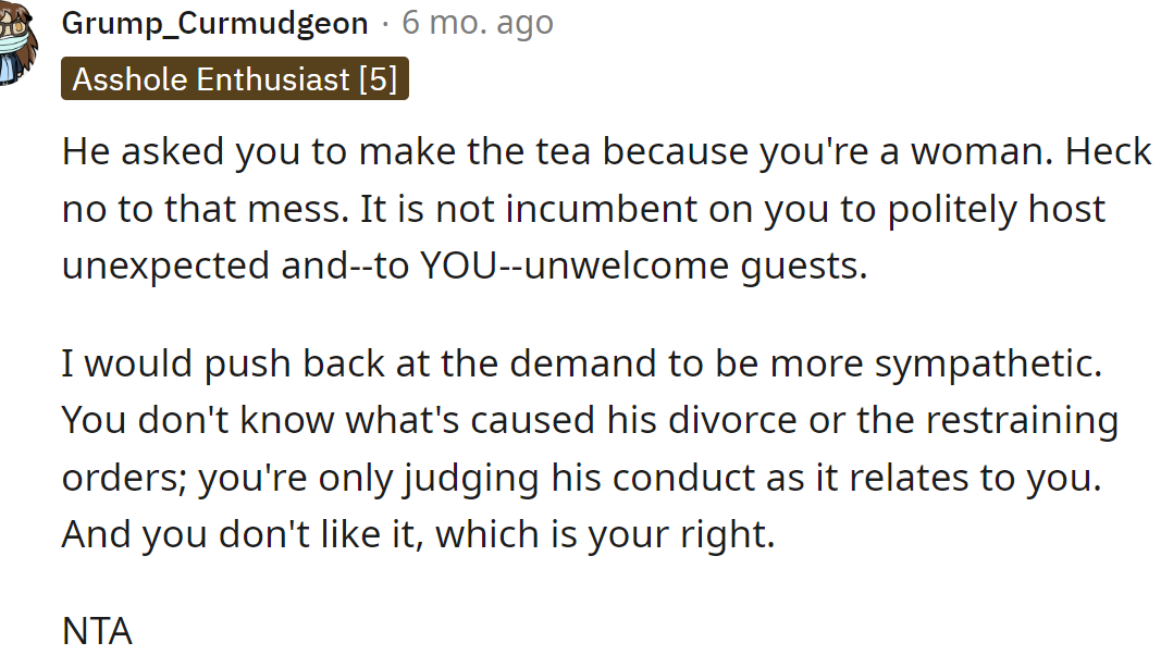 She has the right to dislike him