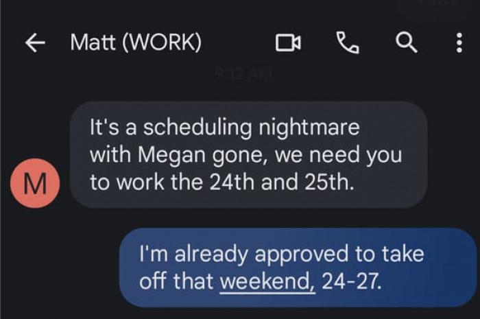 Matt seems to be the boss, and the girl is sharing these screenshots from their conversation the day she quit her job.
