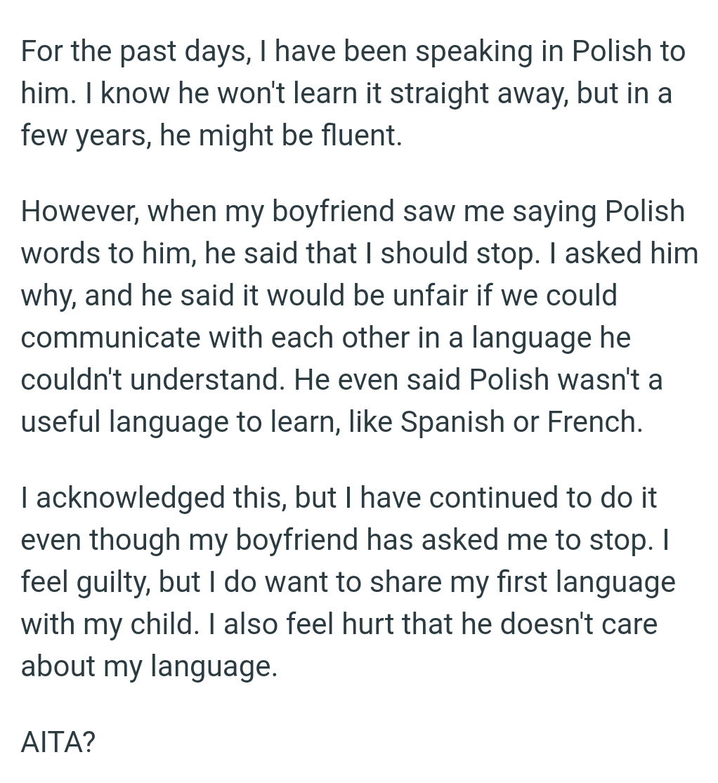 OP's Partner Said Polish Wasn't a Useful Language to Learn, Like Spanish or French