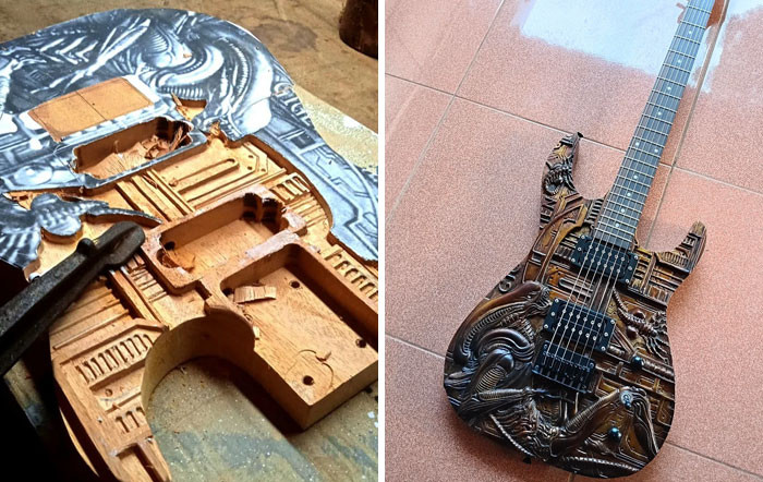 "I Built A Custom Hand-Carved Alien-Themed Guitar From Scratch By Hand (Before → After)"