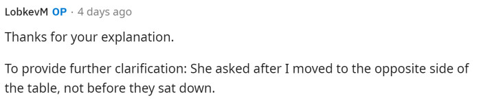 OP replies to the comment above as well, providing more information and clarification on the situation.