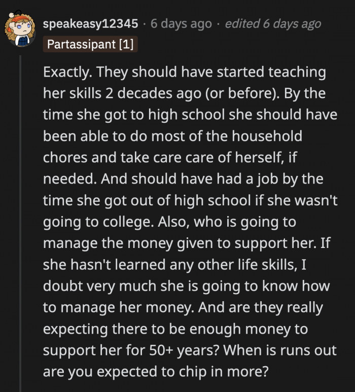 They were probably planning to send her a monthly stipend, but it wouldn't be enough for her to rent an apartment; hence the favor they asked OP.