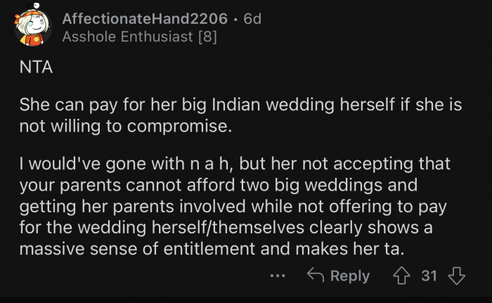 Sara refuses to accept that OP's parents can't afford a separate celebration.
