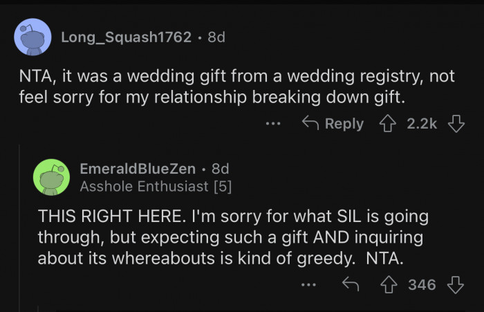 It's greedy and cruel to make a family member feel that way.