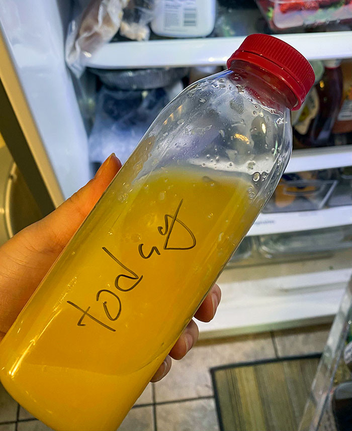 4. How My Husband Wrote The Date That He Opened This Orange Juice