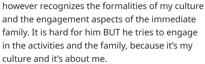 Partners should engage in these activities, even when it is hard for them. After all, it is mostly a couple of days a year.