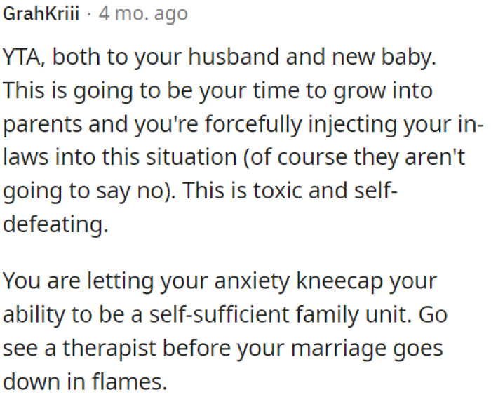 This situation with her in-laws is toxic, and it's affecting OP's ability to be an independent family.