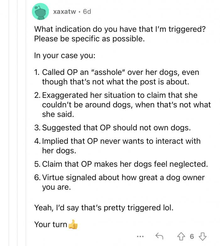 This user was confused as to why someone claimed they were triggered, so they replied with a full list.