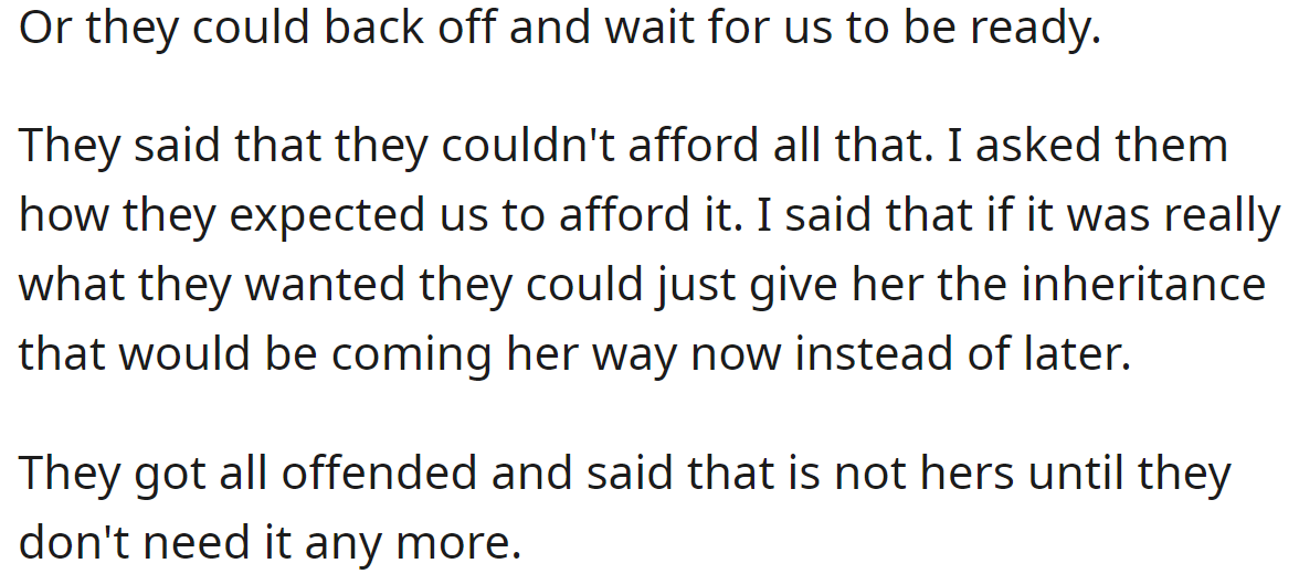 The in-laws got offended: