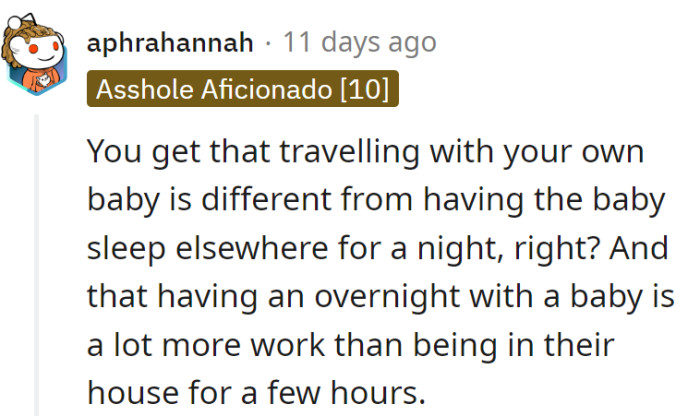 Overnight babysitting: it's not a sprint, it's a baby marathon. Sister's got her events mixed up.