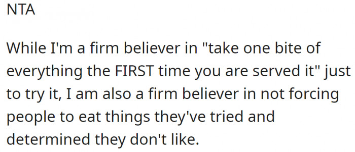 It's the only food she doesn't like to eat; there is no need to force her.