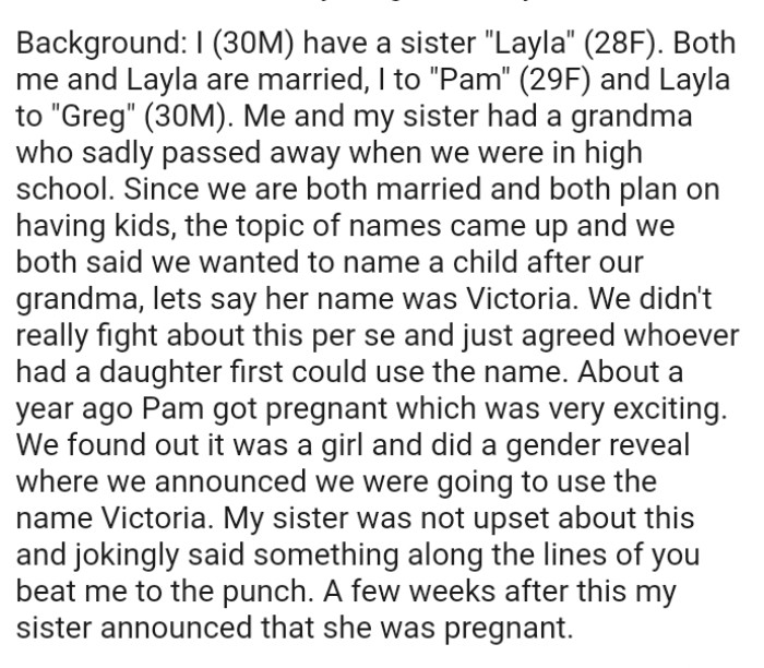 The OP did a gender reveal where they announced they were going to use the name Victoria.