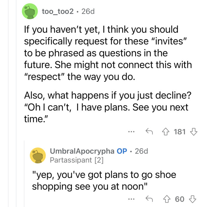 The aunt should start inviting instead of summoning.