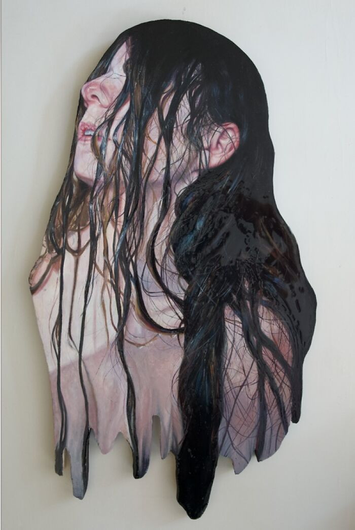 "Oil paint and resin on panel."