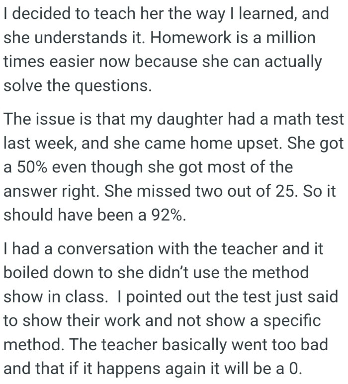 OP pointed out the test just said to show their work and not show a specific method