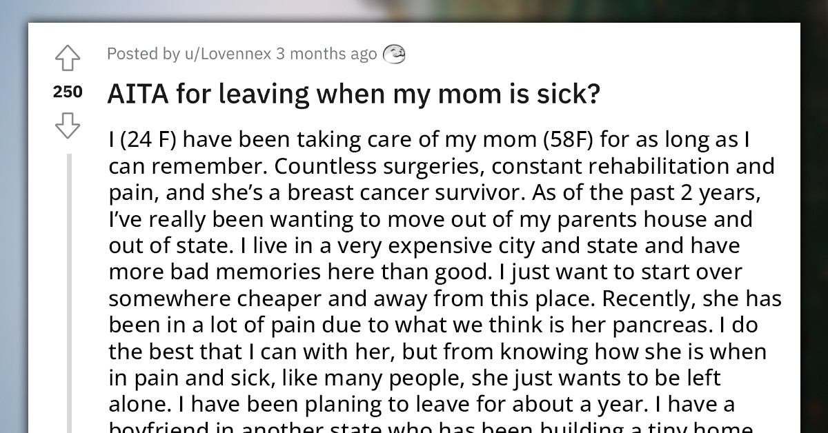 Redditor Feels Bad After Opting To 'Leave The Nest' Instead Of Being Her Sick Parents' Primary Caretaker