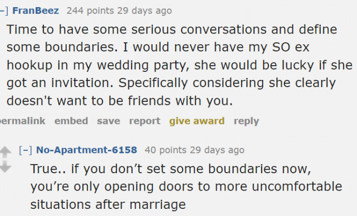 She also needs to set boundaries, and that includes not letting this friend attend the wedding.