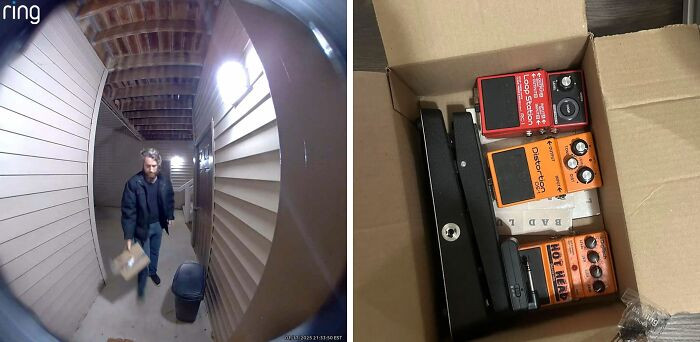 This guy randomly left an open, re-taped box at our apartment, and it turned out to be filled with guitar pedals?