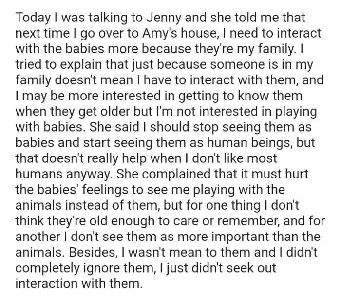 Jenny told the OP to stop seeing them as babies but as human beings instead