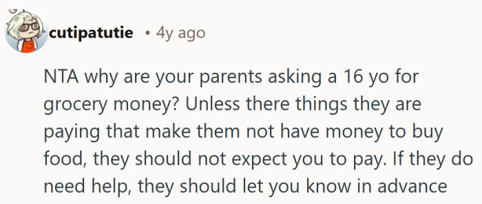 Practical take that boils it down to communication, not surprise grocery bills on a teenager.