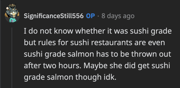 It would be one thing if the aunt were a professional chef, but no chef would do what she did, to be honest.