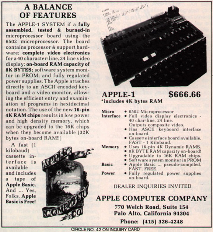 21. 1976 Apple 1: $666.66