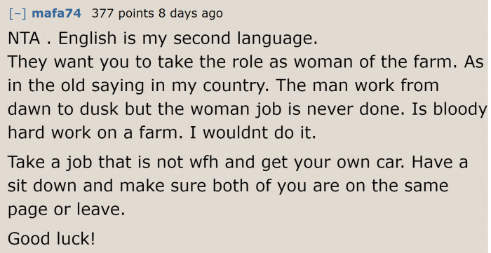 A redditor has a different take on the situation and wants her to try talking to her husband.