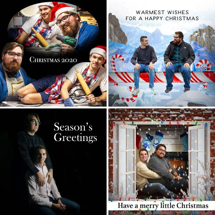 "Every Year Since 2014, My Brother And I Make An Awkward Christmas Card. Here’s This Year, Followed By 2014-2019. Merry Awkward Christmas Everyone"