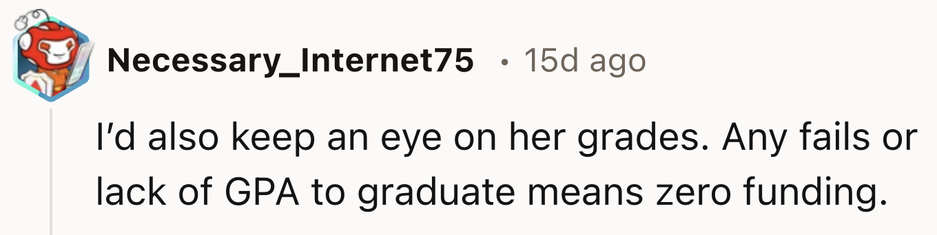 OP Should Keep an Eye on Her Grades