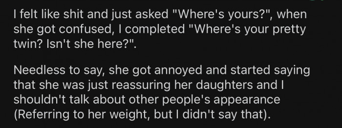 OP's aunt did not like her reaction and became annoyed.