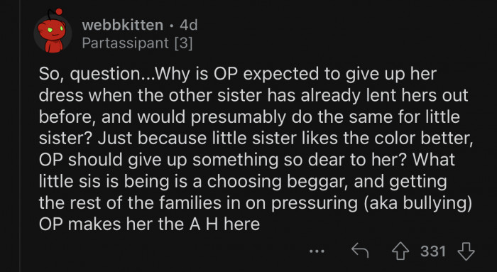 The sister could have picked the other dress.