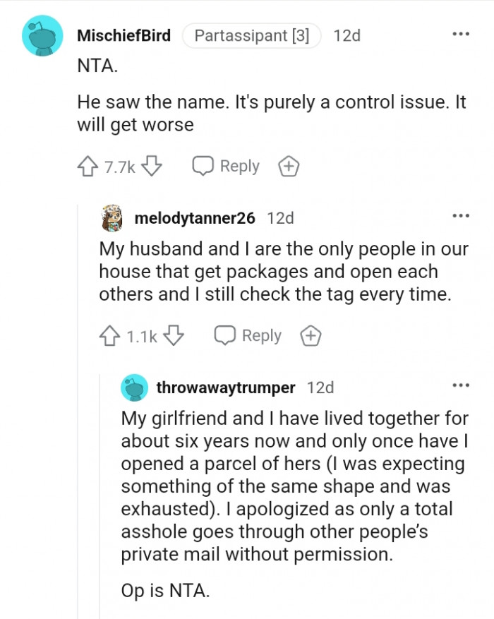 Only an AH goes through other people's mail without permission