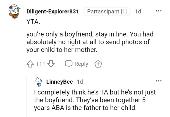The OP had no right to send those pictures to her mom