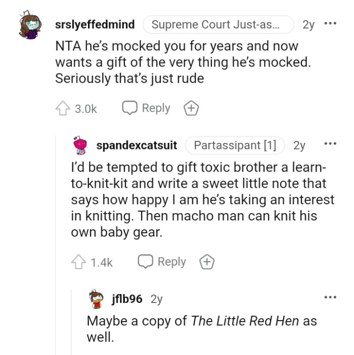 This Redditor would be tempted to gift a learn-to-knit kit