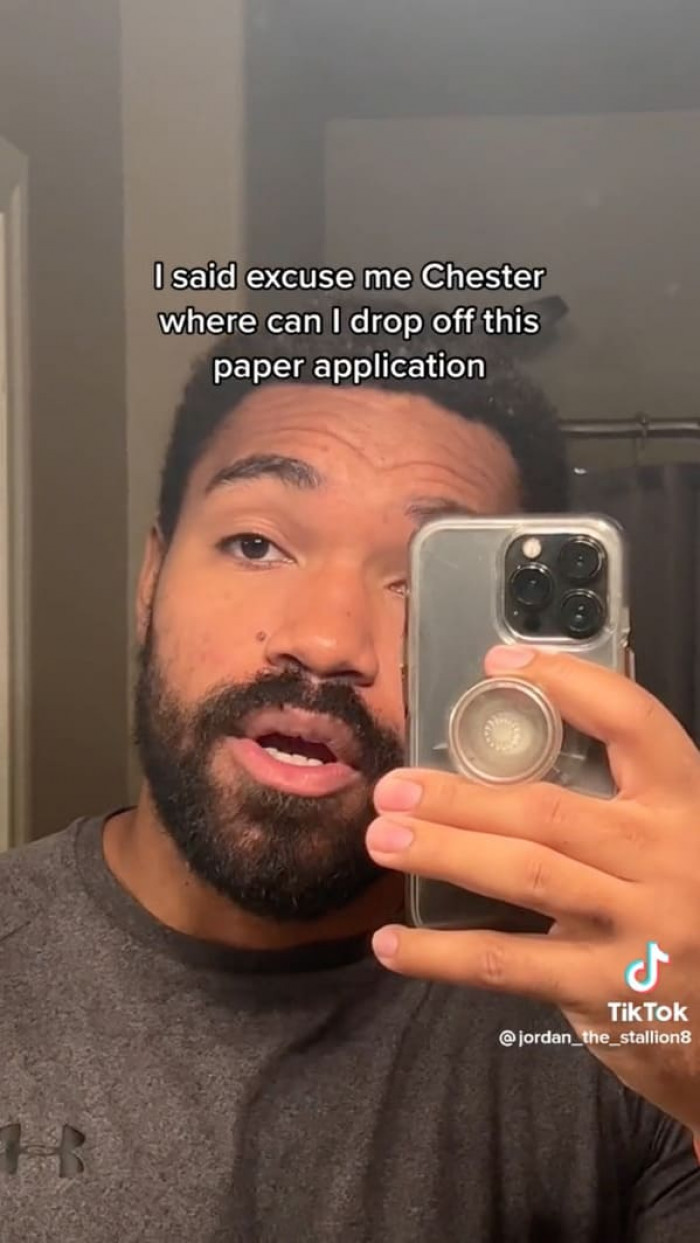 Here he is giving his statement on what happened when he went to give his application to this Target employee, Chester.