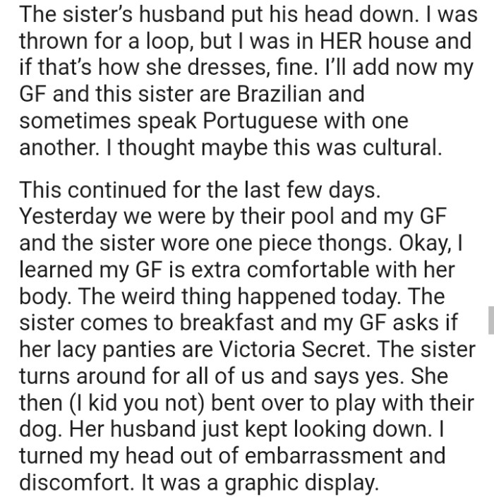 The OP adds that his girlfriend and her sister are Brazilian and sometimes speak Portuguese with one another