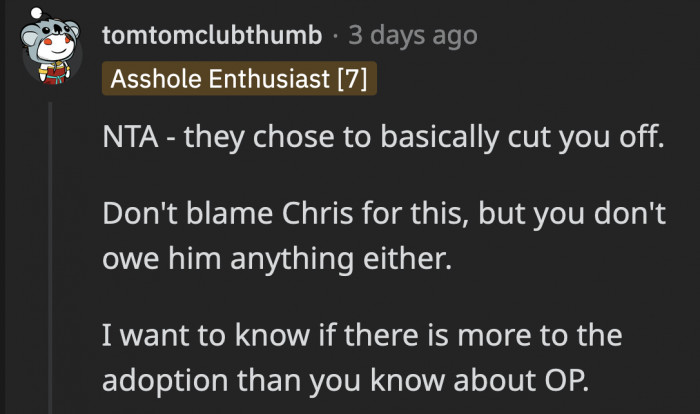 It might not be Chris’ fault, but Redditors believe that he doesn’t have any obligation to him.