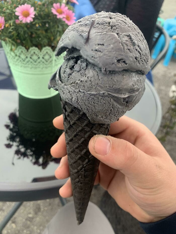 A Salmiakki (Salty Liquorice) Ice Cream With Black Vanilla Cone