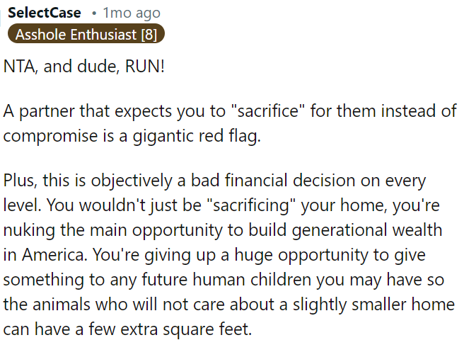 OP Shouldn't Sacrifice for a Partner Who Won't Compromise.