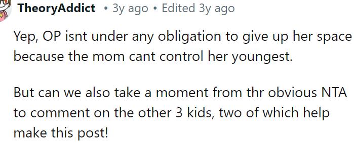 The OP is not obligated to give up her space.