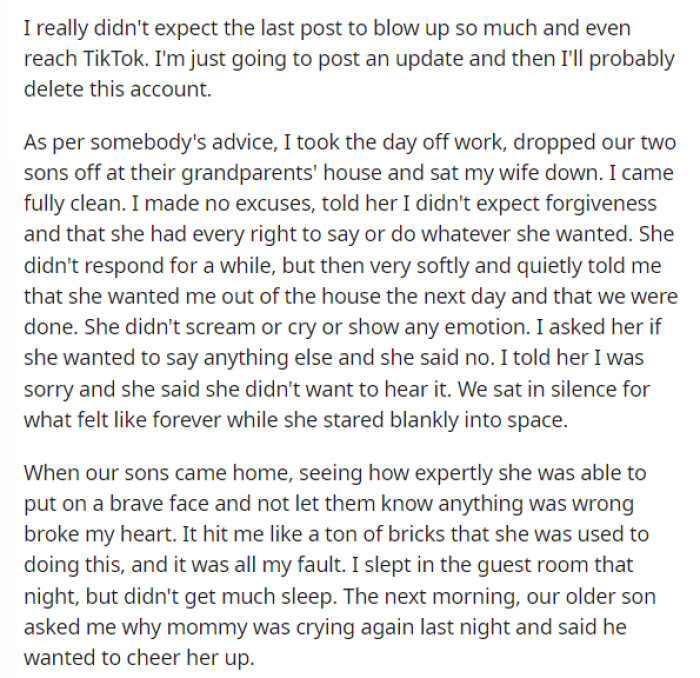 This is OP's update on the situation after he read the comments on his post and talked to his wife.