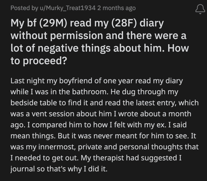 Ten days later, OP was back in the subreddit about another boyfriend dilemma.