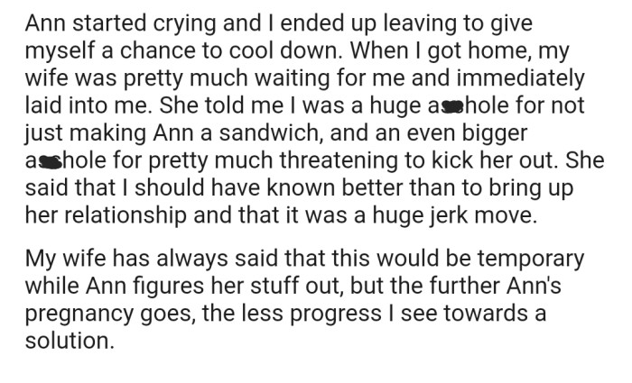 OP's Wife Has Decided to Take Her Sister's Side on This One