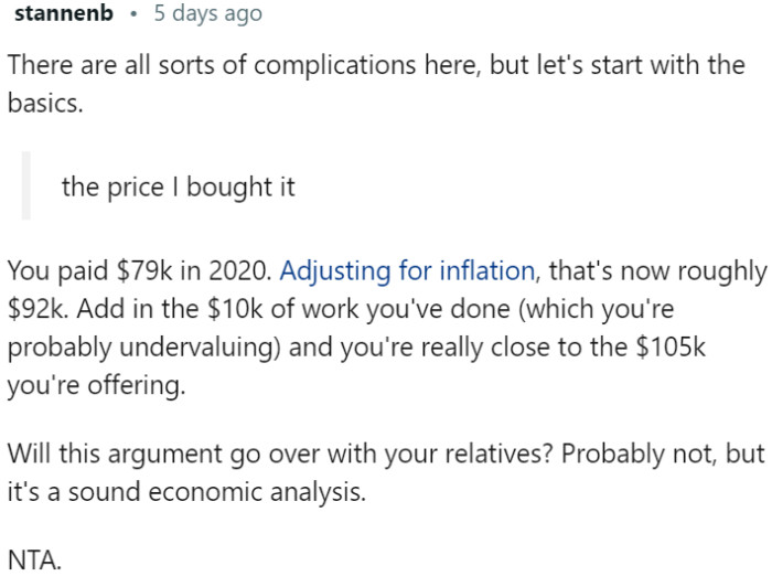 Economic analysis supports OP's offer