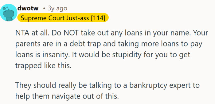 A blunt reality check that reminds him there is a difference between supporting family and sinking with them.