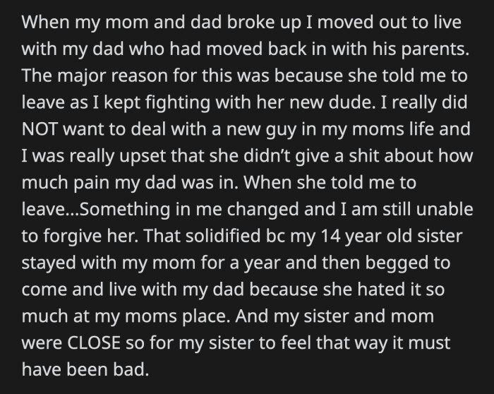 OP couldn't fathom how fortunate he is after what he went through because of his mom