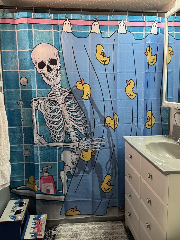 "Funny Gothic Skull Shower Curtain"