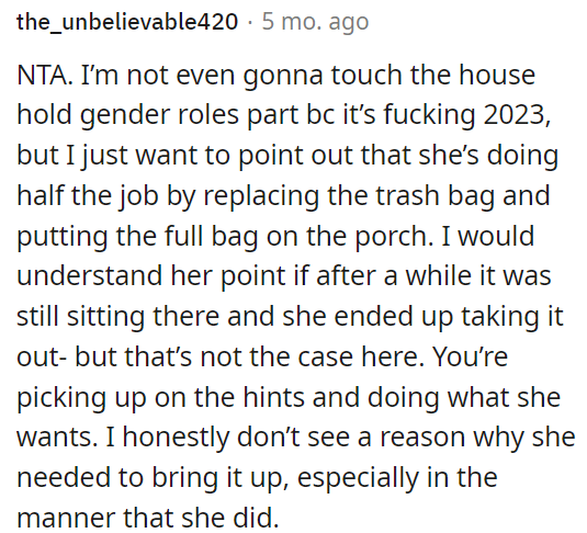 It's frustrating when people still discuss gender roles in households today.