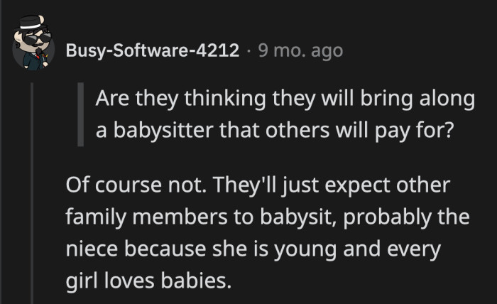 Everyone will surely take turns babysitting their child, especially their niece for whom the trip was planned.