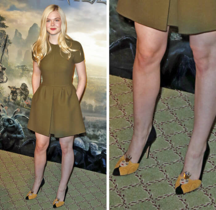 13. Elle Fanning wore interesting Charlotte Olympia shoes to the Maleficent premiere
